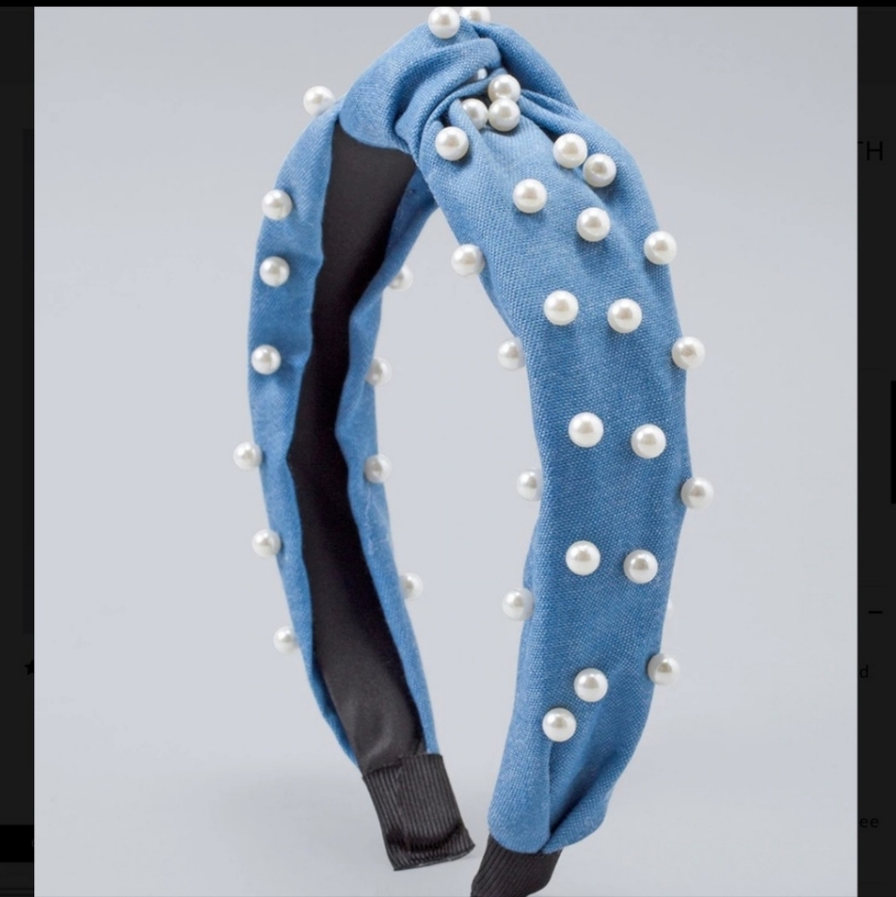 WHBM DENIM & FAUX PEARL HEADBAND
